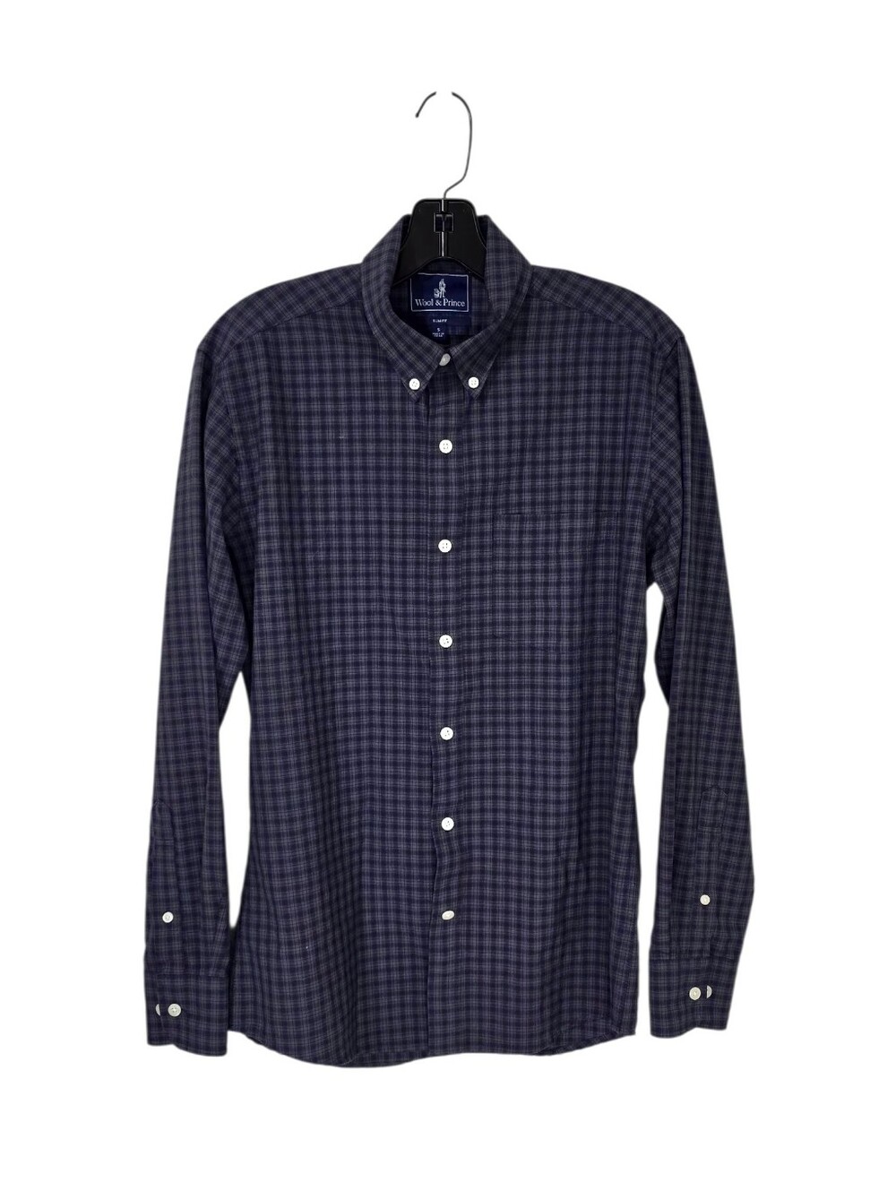 Wool & Prince 130 Button-down Shirt Navy Olive Plaid Men's Small 100% Wool LS